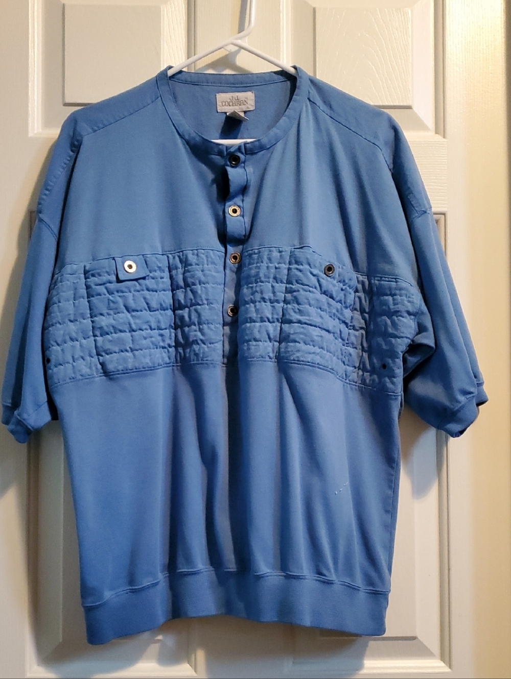 Vintage XL J.J. Cochran Light Blue Short-Sleeve Quilted Henley